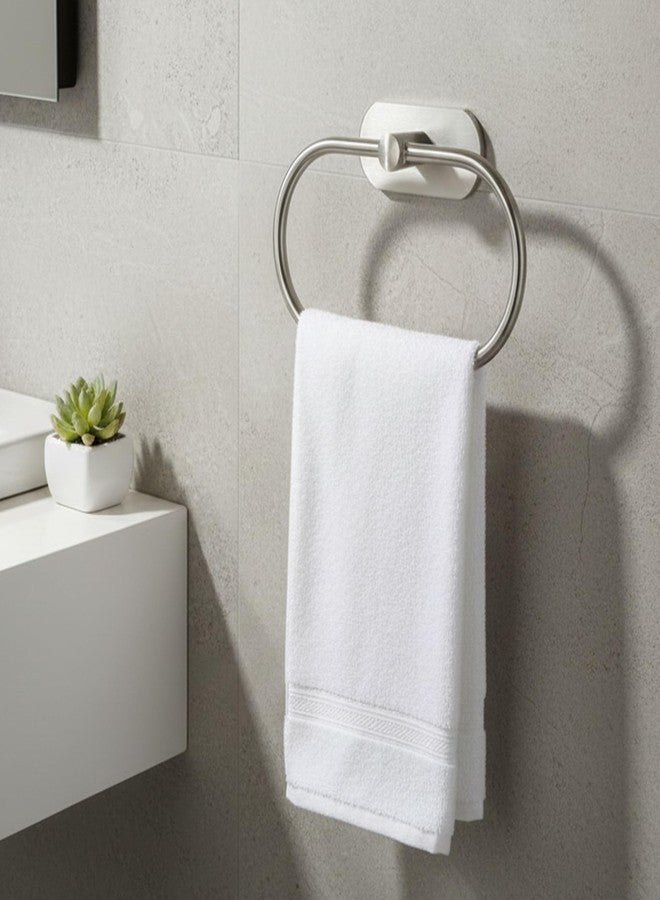 Oslen Magic Sticker Self Adhesive Stainless Steel Towel Ring Holder - Capsule Shape Wall Mount, Chrome Finish, Rust-Resistant, Space-Saving Bathroom Accessory for Hand Towels No Drilling (Pack of 1) - Image 1